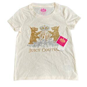 juicy couture vanilla girls tee Scottie short sleeve sz 4/5 crew glitter‎ ivory